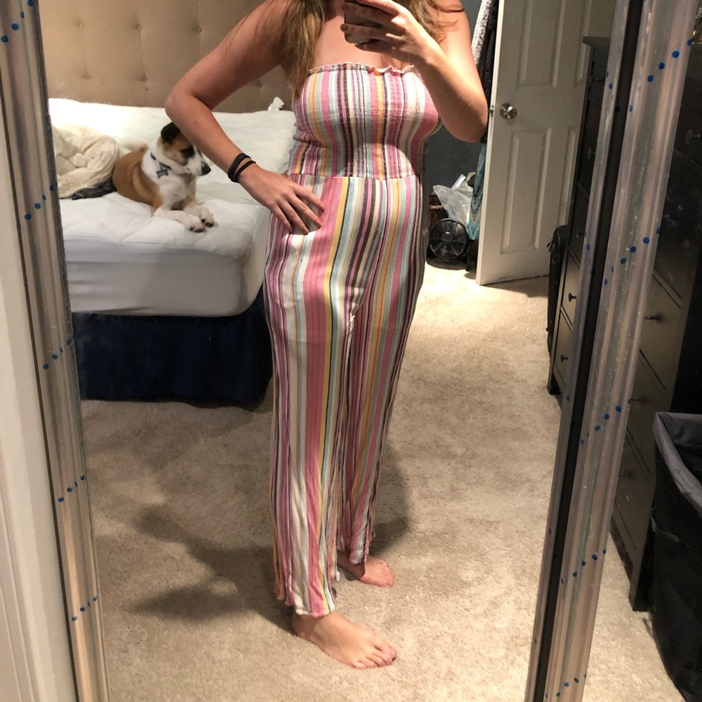 Colorful stripe jumpsuit M